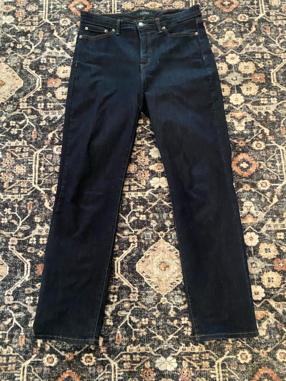 Lauren Ralph Lauren Dark Blue Denim Jeans green label size 14 tapered fit